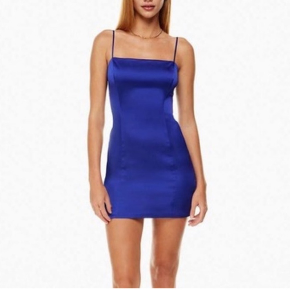 Sunday Best Aritzia Dark Indigo Blue Spaghetti-Strap Satin Mini Dress Sz 8